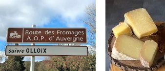 左：オーヴェルニュAOPチーズの道/右：オーヴェルニュ地方を代表するチーズ、カンタル