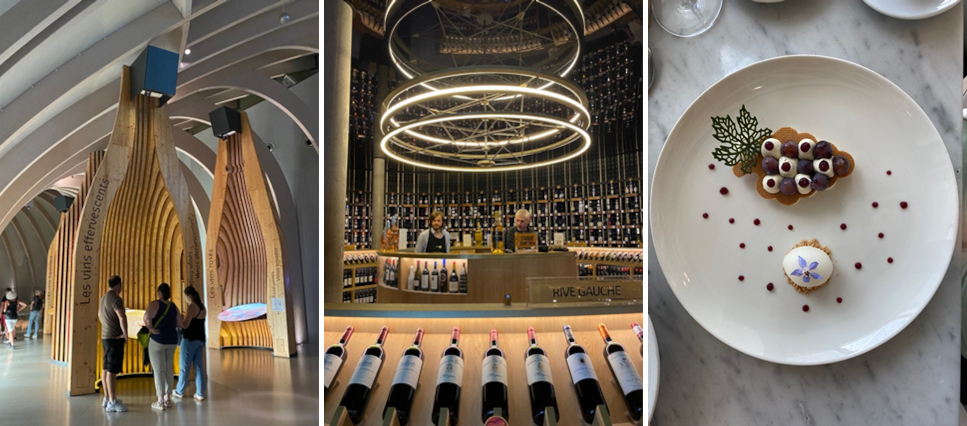 (左/博物館内の美しい空間。中央/90カ国のワインが扱われている専門ショップ。右/レストランもおすすめです。)